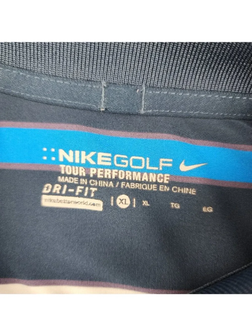 Nike Shirt Mens XL Blue Multi Golf Tour Performance Stretch UV Stripe Polo